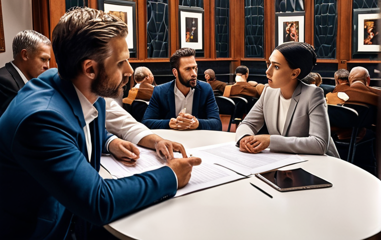 **A tense negotiation scene between event organizers and a charismatic artist, focusing on contracts and creative differences.**