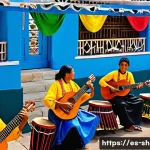 공연기획사와 지역 사회와의 협력 사례 - A vibrant traditional music festival scene in Oaxaca, Mexico, featuring musicians playing indigenous...