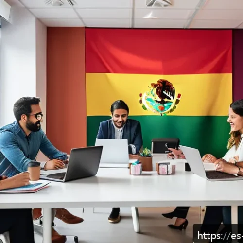 공연기획사의 직업 만족도 유지 비결 - A vibrant and modern office environment in a Latin American agency, featuring a diverse team of prof...
